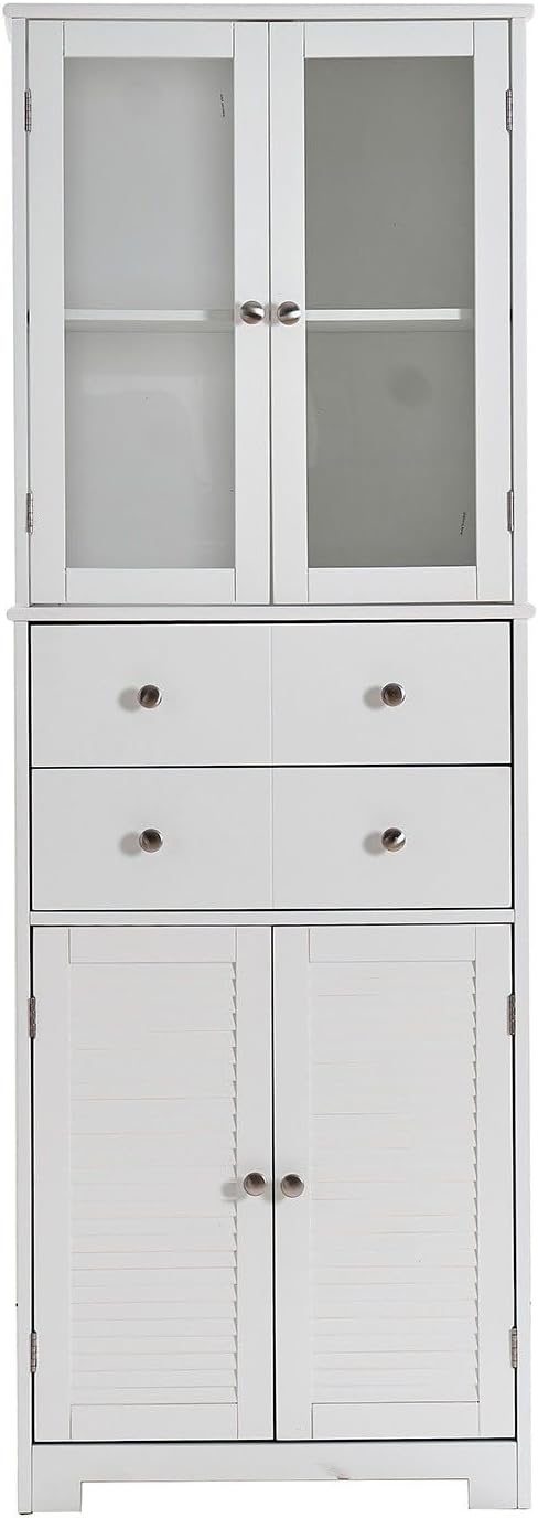 67" Tall Kitchen Pantry Cabinet with Glass Doors, Drawers & Adjustab...