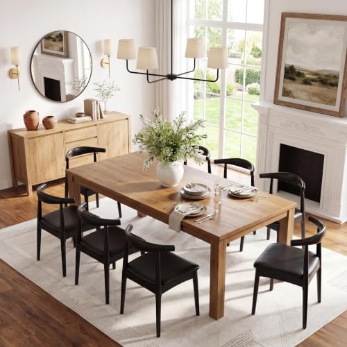 ROCITY Black Dining Chairs Set of 2 Leather Kitchen Chairs with Wood Legs and...