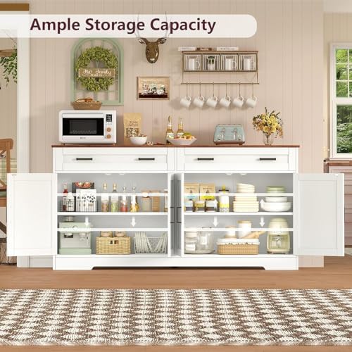 usikey 55" Buffet Cabinet with Storage and Drawers, Large Sideboard Buff...