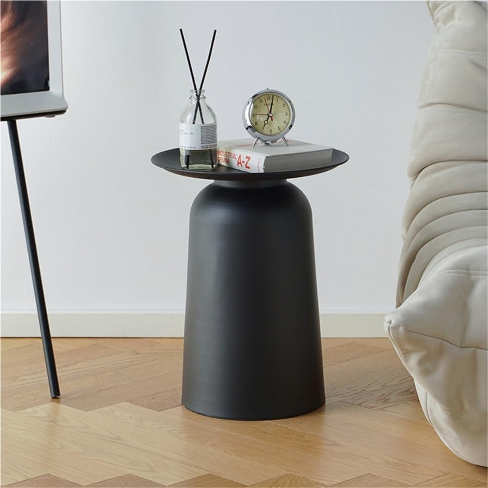 Metal Small Round Side Table, Retro Thick Pedestal Matte Accent Table, Modern...