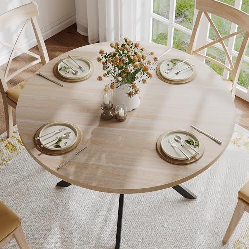 ChooChoo 47.2 Inch Round Dining Table for 4 | Farmhouse Wood Kitchen Table, C...