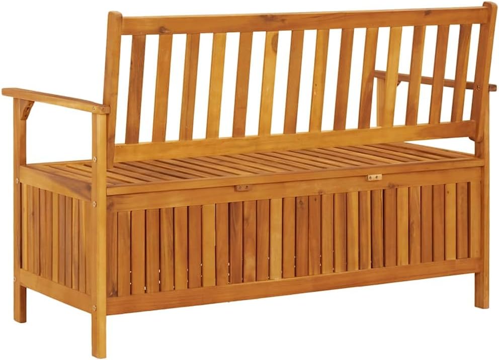 Patio Storage Bench 47.2" Solid Acacia Wood Outdoor Bench Seat with Armr...