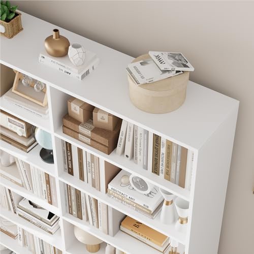 FACBOTALL 83.7" Tall Bookshelf and Bookcase,7-Tier Double Bookshelves White