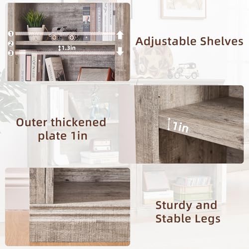 RWYHG 43" Grey Bookshelf, 3 Tier Farmhouse Small Wooden Bookcase
