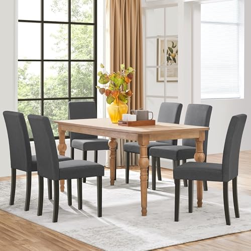 Yaheetech Dining Chairs Set of 6 Upholstered Kitchen Chair Fabric Dark Gray
