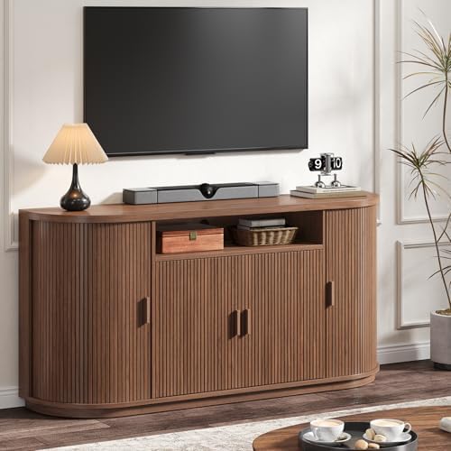 63" Sideboard Buffet Cabinet with Storage, Modern Fluted Credenza, Walnut