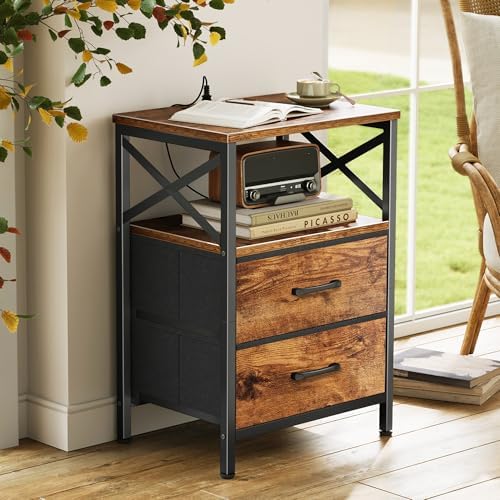 Huuger Nightstand Set of 2 with Charging Station, USB-C Port, End Tables