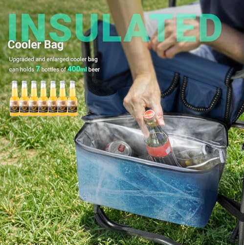 Overmont Folding Camping Chair with Side Table, Cooler Bag, 400 lb Capacity