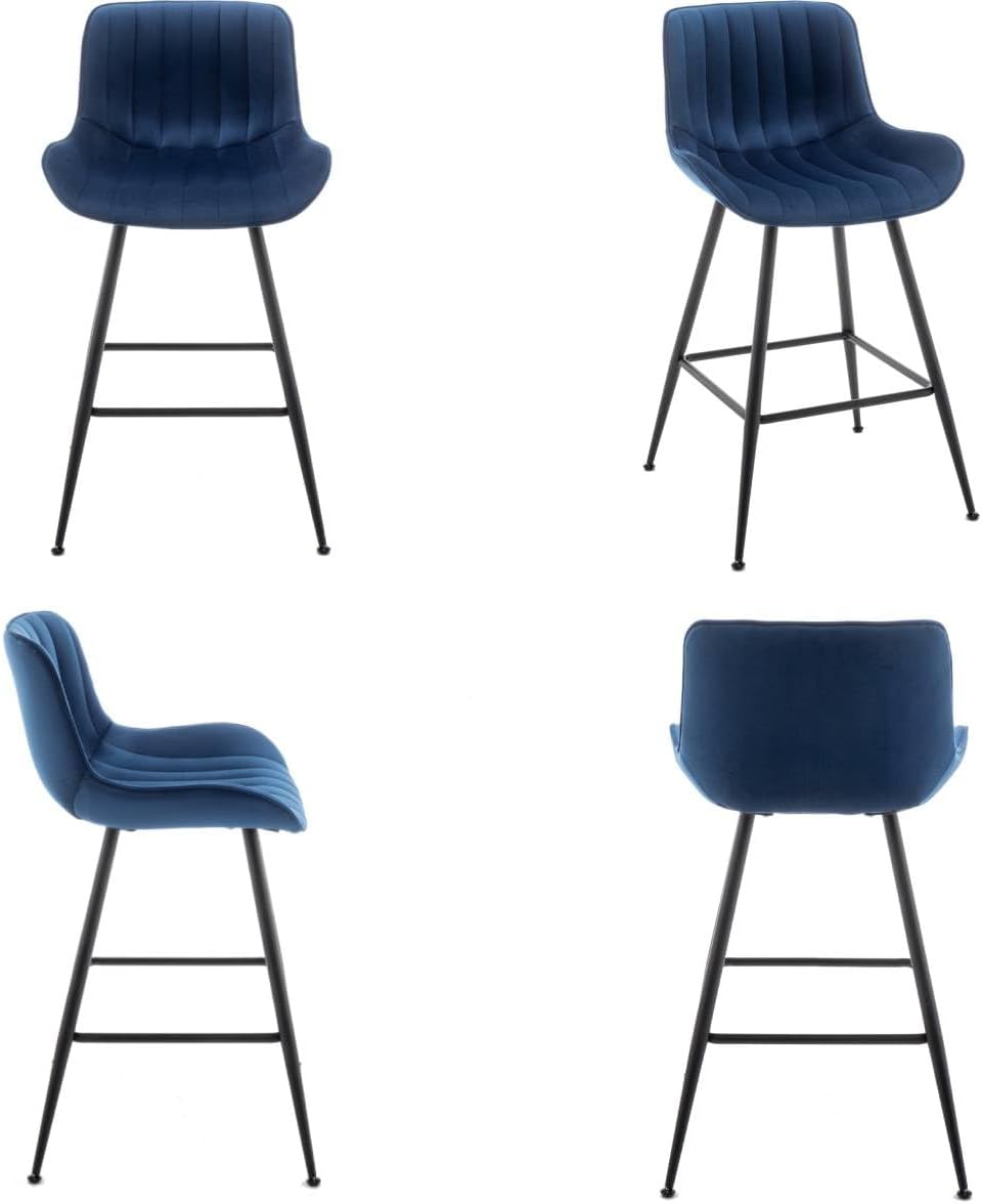 Blue Bar Stools Set of 2, Luxury Counter Height Barstools 24-Inch