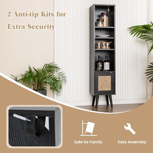 Giantex 4-Tier Bookcase with Door, 54" Freestanding Slim Narrow Book Cab...