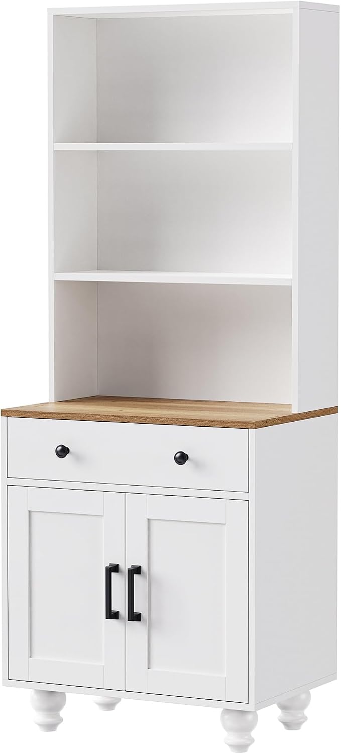 Farmhouse Storage Cabinet, Modern Kitchen Pantry Cabinet with Adjustable Shel...