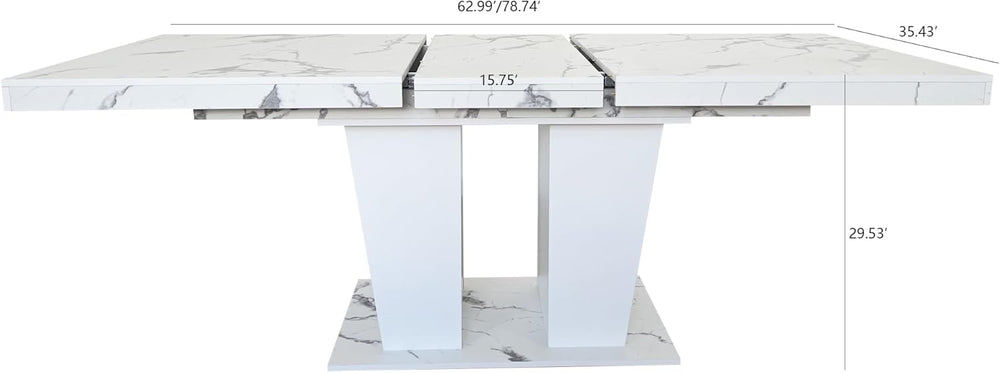 78.74" Extendable Dining Table for 6 8 10 Person, Modern White Faux Marb...