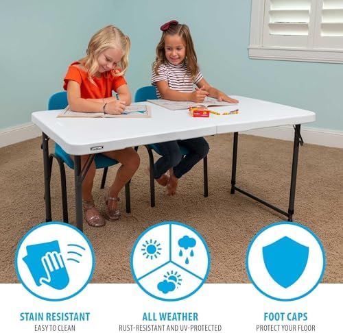 LIFETIME Fold-in-Half Adjustable Folding Table, 4-Foot