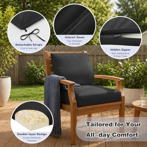 baibu Outdoor Waterproof Patio Seat Cushions Set, 22 x 22 x 4 Inch, Black