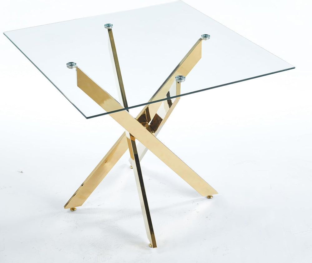 Modern Dining Table for 4 People, 36" Square Dining Table with Gold Chro...