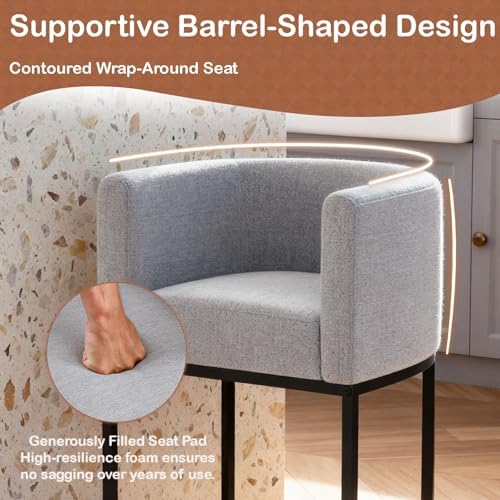 26" H Counter Height Bar Stools Set of 3, Modern Barrel Counter Stools w...