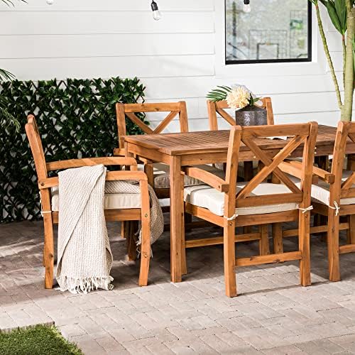 Walker Edison Delray Classic 7 Piece Acacia Wood Outdoor Dining Set with X Ba...