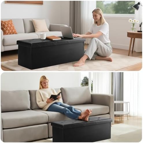 DUMOS 30 Inch Foldable Storage Ottoman Bench, Large Ottoman with Storage