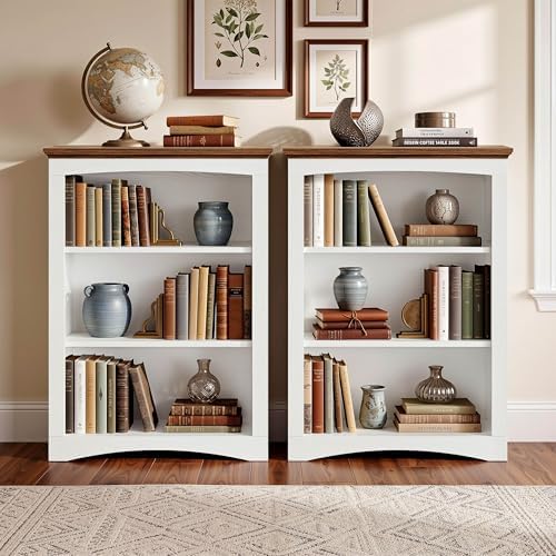 IRONCK 43" Tall 3-Tier Bookshelf, Farmhouse Bookcase White