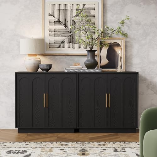 FORTUNETEC 31.5" Modern Sideboard Buffet Cabinet with Storage, Black