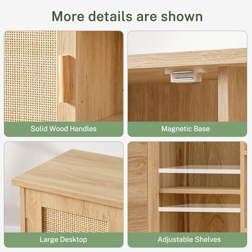 Iwell Rattan Storage Cabinet with 4 Adjustable Shelves, Coffee Bar Cabinet, S...