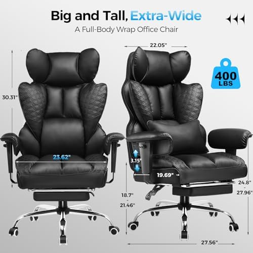 GTPLAYER Big and Tall Gaming Chair 400lbs Heavy Duty Office Chair with Footre...