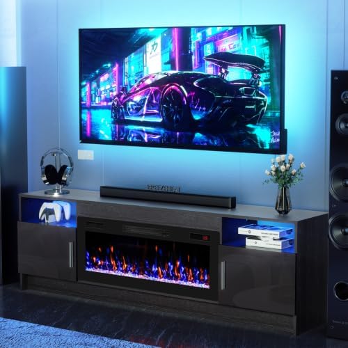 BREEZEHEAT Electric Fireplace TV Stand with 36 inch Fireplace Up to 80" ...
