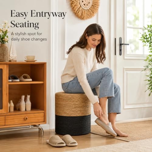 Wimarsbon Natural Seagrass Foot Stool, Hand Weaving Round Ottoman, for Living...
