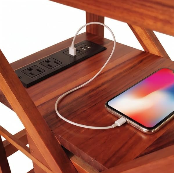 Fully Assembled Narrow Side Table with Charging Station, No Assembly Narrow N...