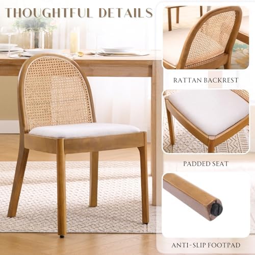 Ya-Home Mid Century Dining Chairs Set of 2, Accent Rattan Linen Fabric Side C...
