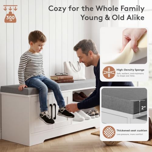 Farmhouse Shoe Storage Bench with 3-in-1 Entryway Storage & Padded Seat |...
