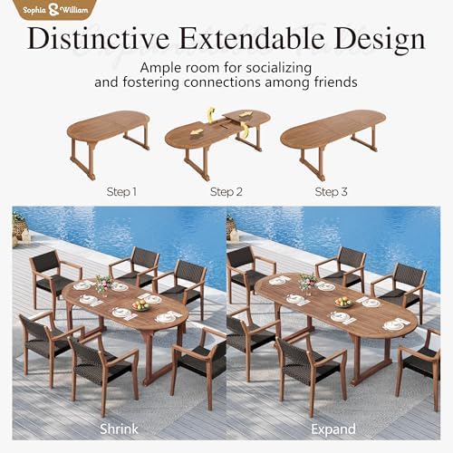 Sophia & William Outdoor Dining Set for 6, Expandable Acacia Wood Table
