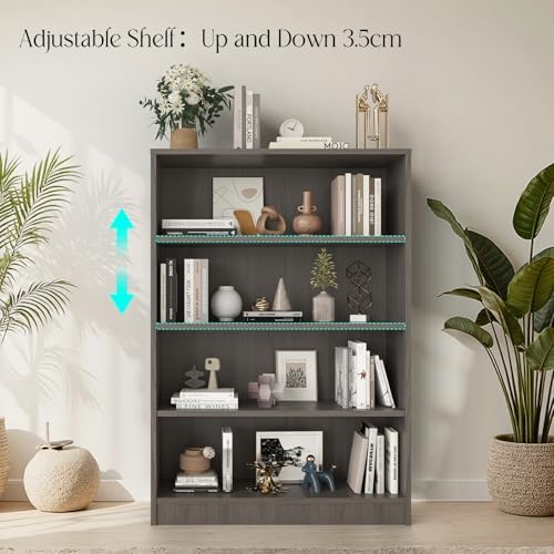Farini 48 Inch Tall 4-Shelf Bookcase, Wood Bookshelf Storage Organizer Adjust...