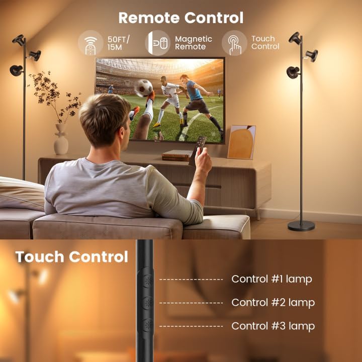 SIBRILLE 36W LED Tree Floor Lamp, Modern Dimmable Standing Lamp with Remote &...