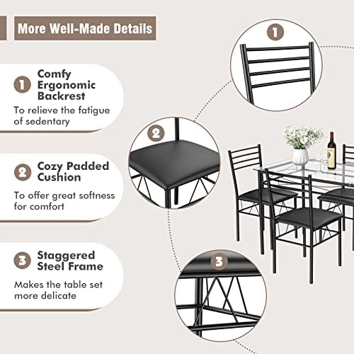 Tangkula 5 Pieces Dining Table Set for 4 Person, Kitchen Table Set, Black