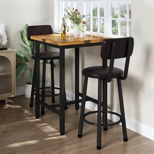 3 Piece Bar Table and Chairs Set for 2, Counter Height Square Pub Dining Set,...