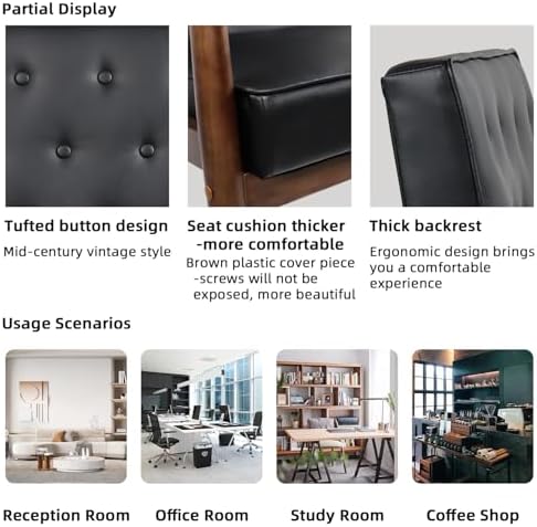 STHOUYN Waiting Room Accent Chairs, Black Leather ArmChairs, Office Guest