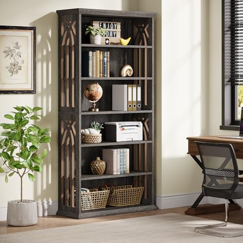 Tribesigns 6-Tier Gray Bookshelf, 75-Inch Tall Bookcase, Large Bookshelves an...