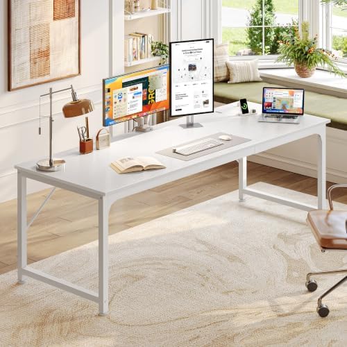 PRAISUN 70 x 24 Inch Computer Desk with Power Outlets & USB-C, White