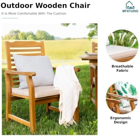 MFSTUDIO 9pc Outdoor Dining Set, Expandable Wood Table w/Umbrella Hole
