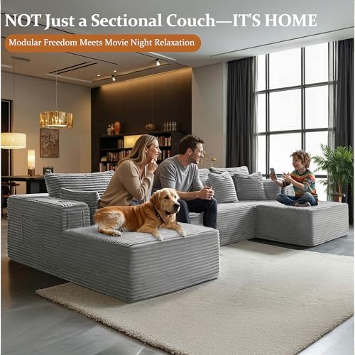 138" Oversized Cloud Sectional Couch, Comfort U Shaped Couch for Living ...
