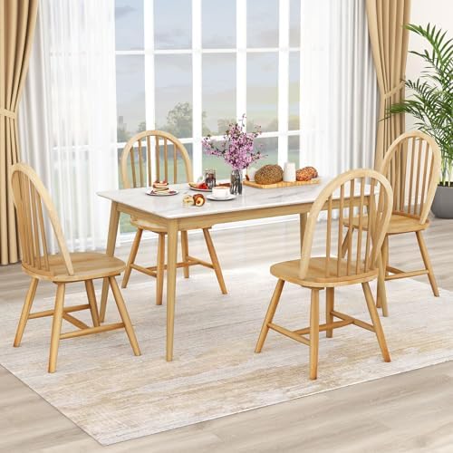 18" Oak Dining Chairs Set of 4, Wood Windsor Chair with Spindle Back for...
