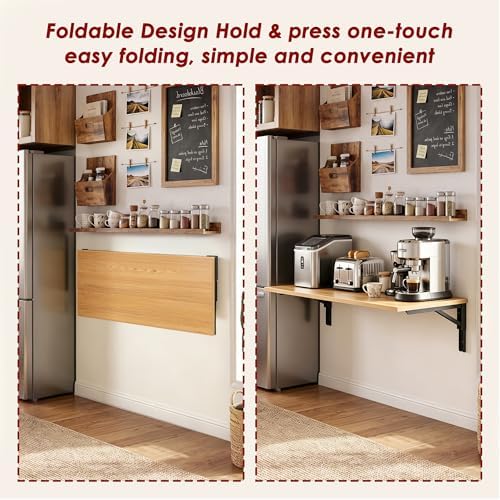 Need 47x20 Inch Wall Mounted Folding Table for Office Laundry Teak | Black Fr...