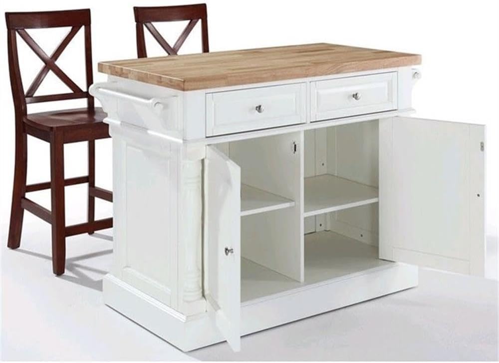 Pemberly Row Kitchen Island with Butcher Block Top, Solid Hardwood and Rubber...