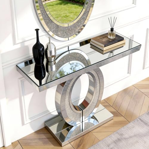 39.37" Silver Mirrored Console Table, Rectangle Sofa Table with Sparklin...