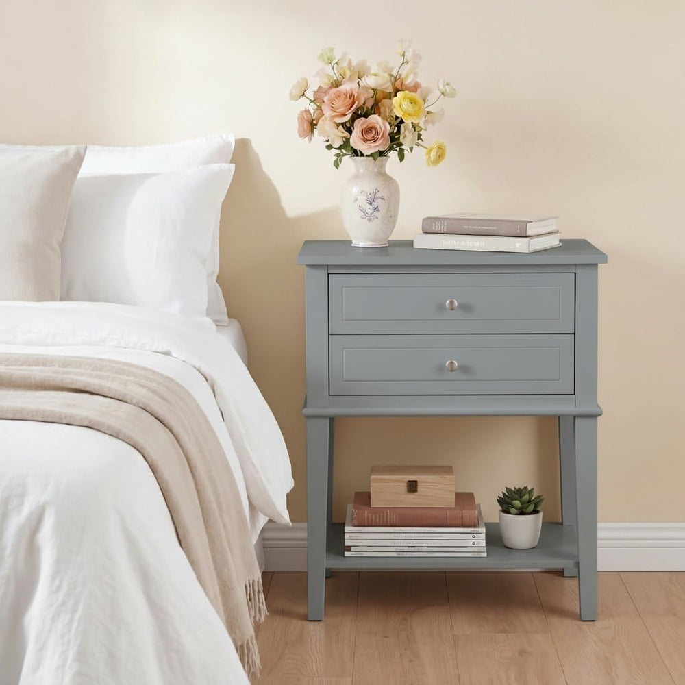 SEJOV EJOV 28" Tall Nightstand Set 2 with 2 Drawers and Open Shelf, Gray...