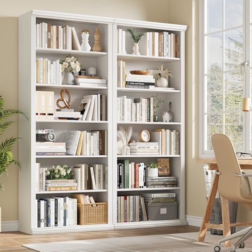 Rresyet Bookcase and Bookshelves, 28" W Tall Bookshelf, White