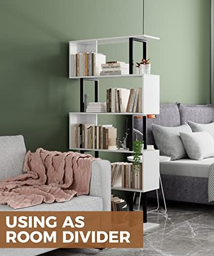 Gadroad 5-Tier Tall Bookshelf, S-Shaped Book Shelf Unit, White