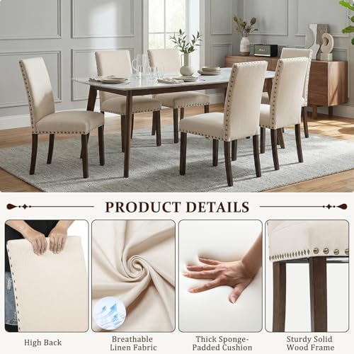 Furniliving Upholstered Dining Chairs Set of 4 - Line Fabric Modern Farmhouse...