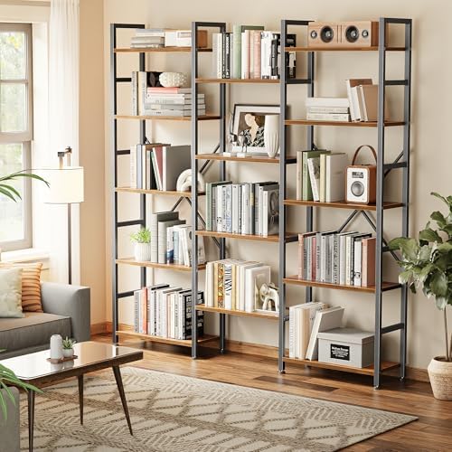 SUPERJARE Triple Bookshelf, Bookcase with 14 Open Display Shelves, Wide Book ...